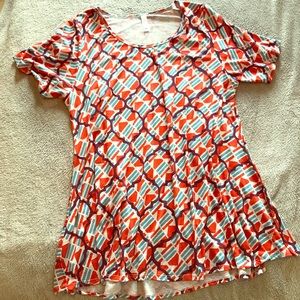 Grey, Aqua and Red Lularoe Perfect T